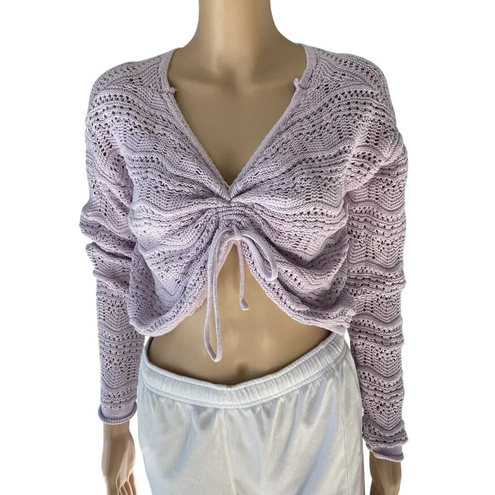 Jessica Simpson Lose Knit Crochet Purple Cottagecore Sweater Lady S Sexy Beachy